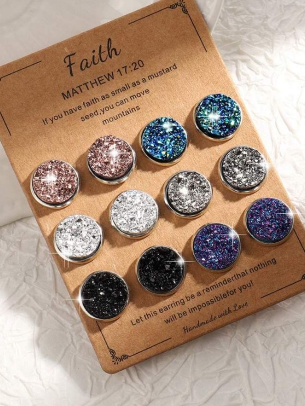 *Buy Now* 6 Pairs Druzy Stone Stud Earrings - Picture 2 of 2